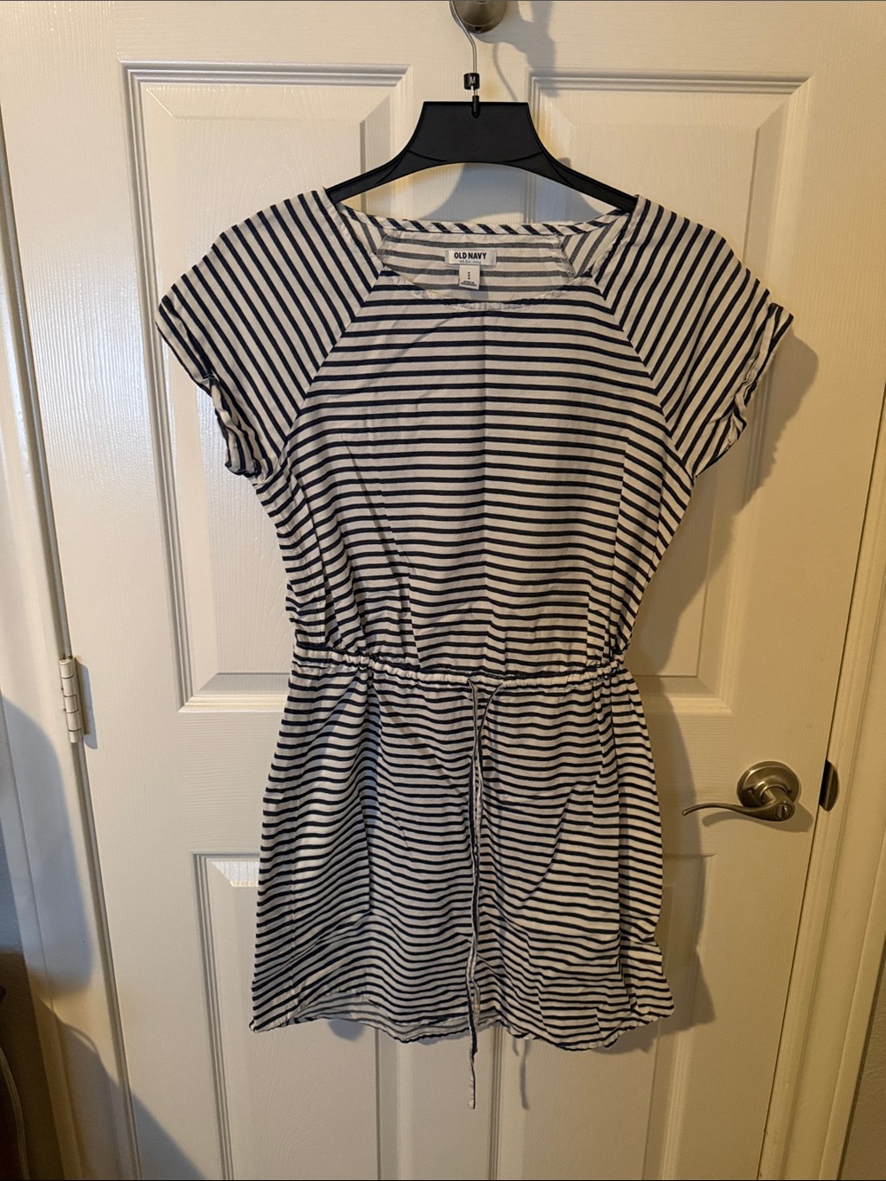 Old Navy Navy and White Striped Drawstring Casual Dress